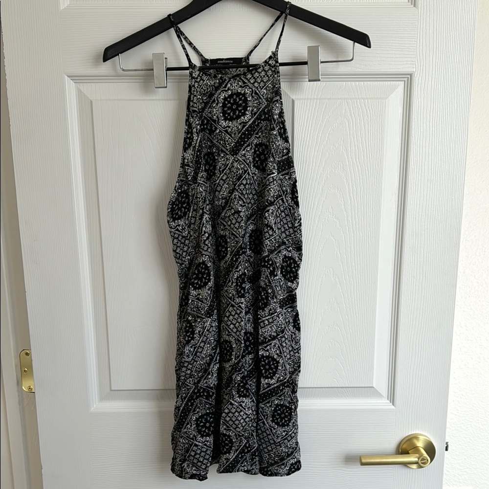 Black and Gray Patterned Halter Keyhole Back Sundress